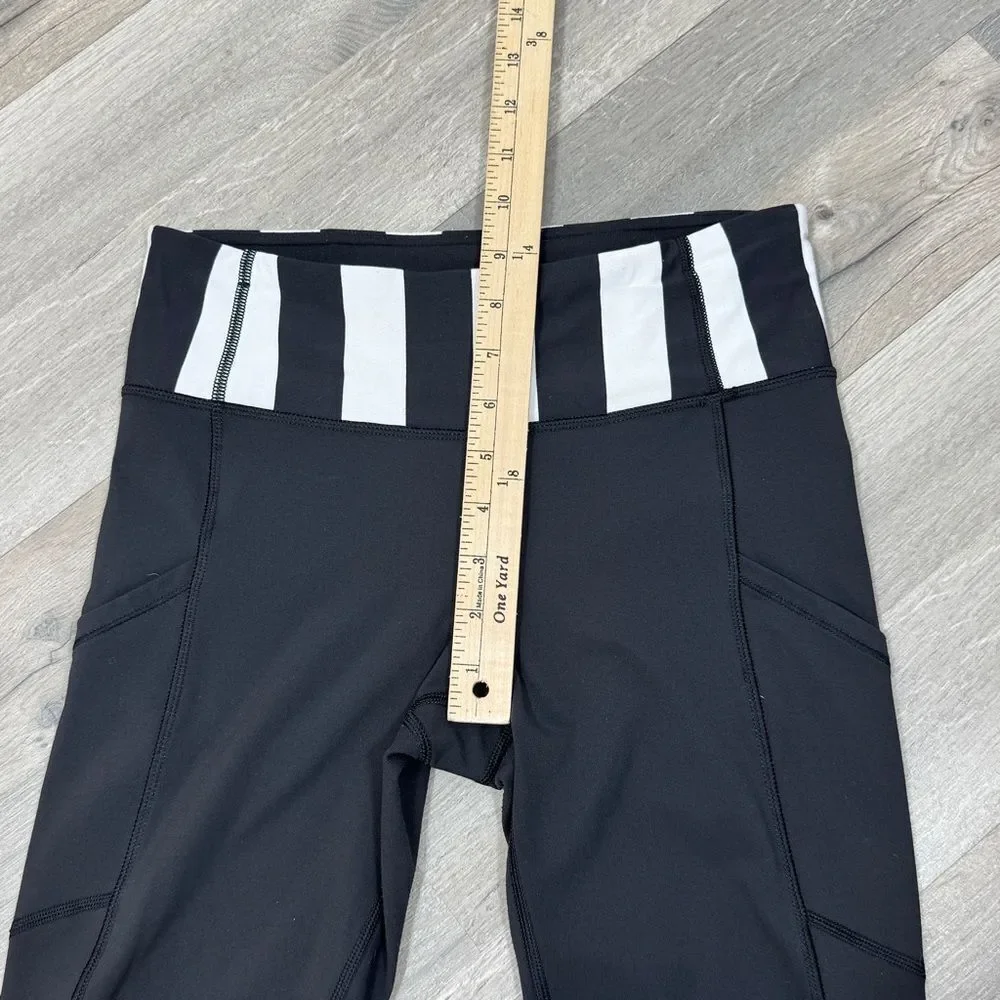 Lululemon‎ Speed Ruched Ankle Striped Waist Leggings Black White 4